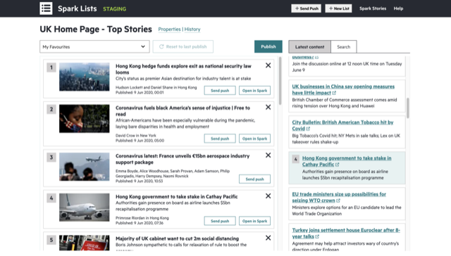 Screenshot of Spark List curation tool